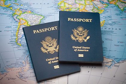 Passports on a World map